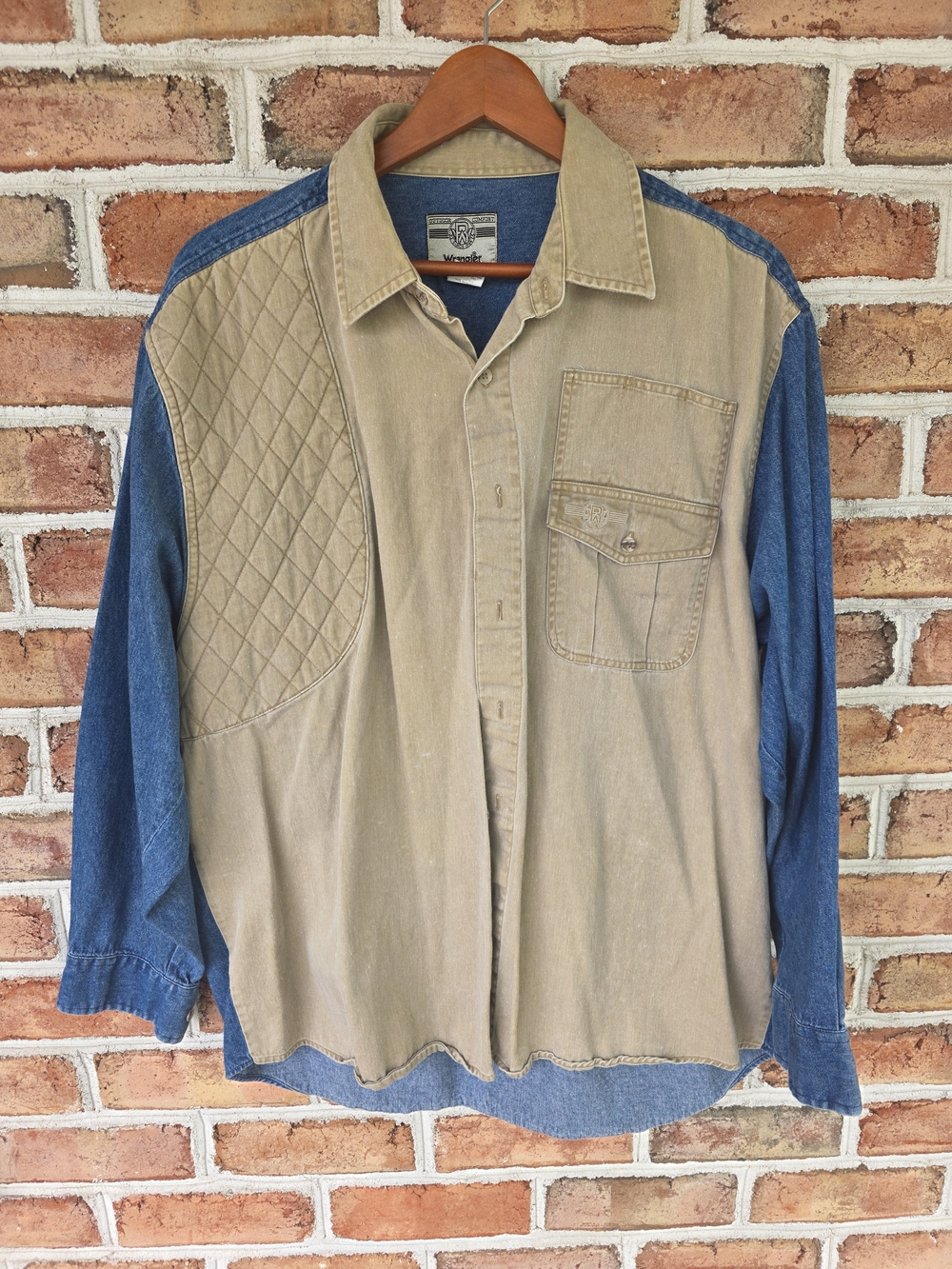Wrangler XL Denim Shirt with Tan Leather Hanger Accent